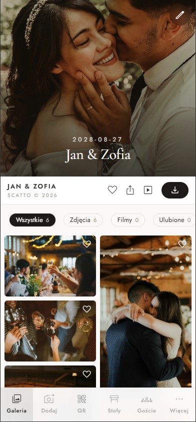 Ekran „Galeria” w aplikacji Scatto