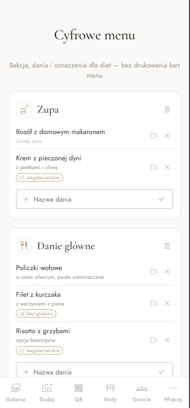 Menu — aplikacja Scatto
