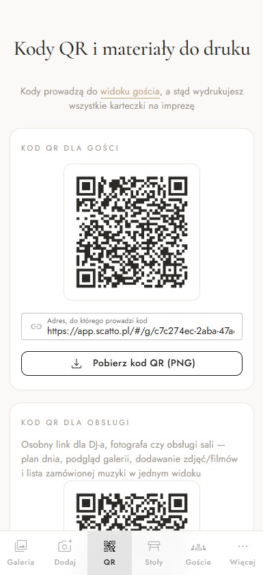 Kody QR — aplikacja Scatto